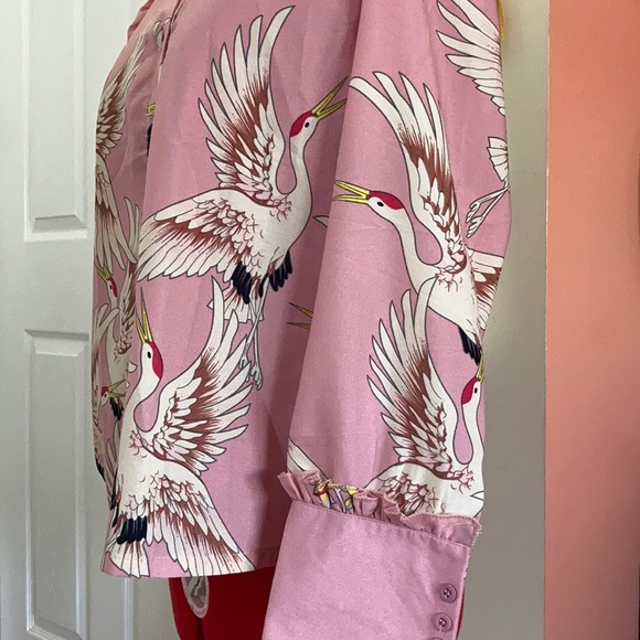 Pink Crane Button Down Skirt - Picture 2 of 2